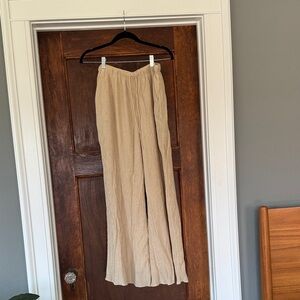 Abercrombie & Fitch Tan Wide Leg Crinkle Pants